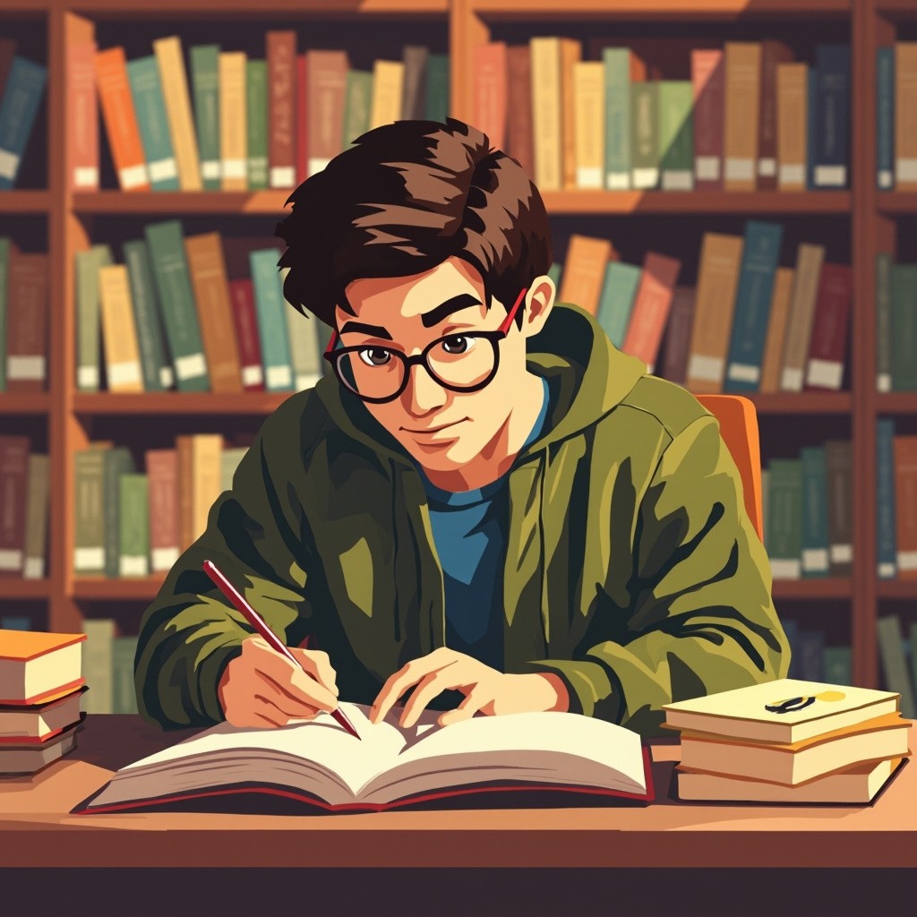 Garoto estudando por conta própria